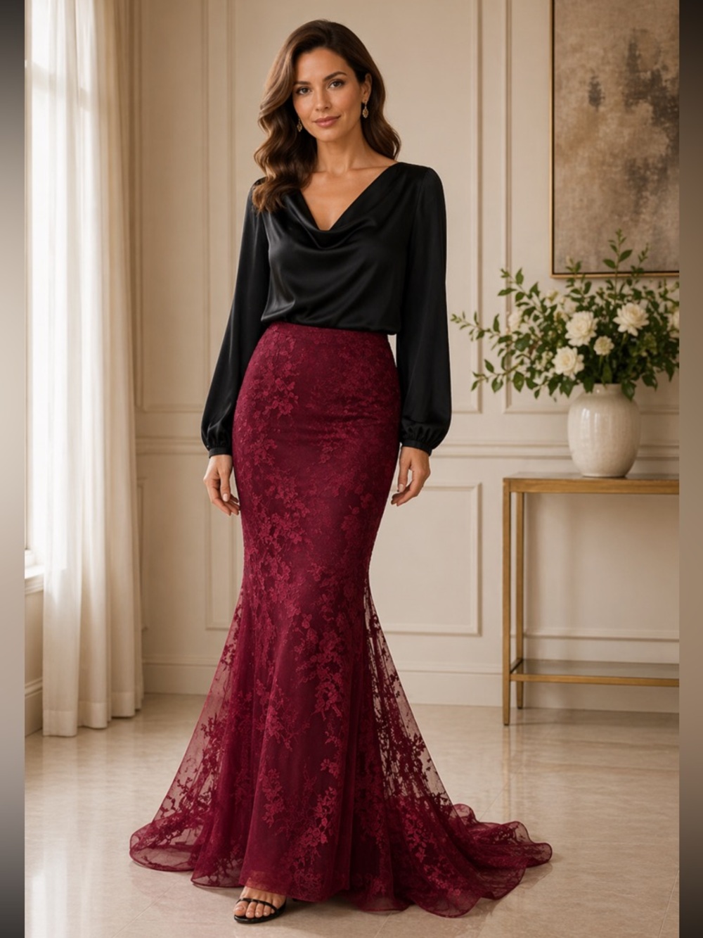 Aidan Mattox Mermaid long lace skirt with elegant tale